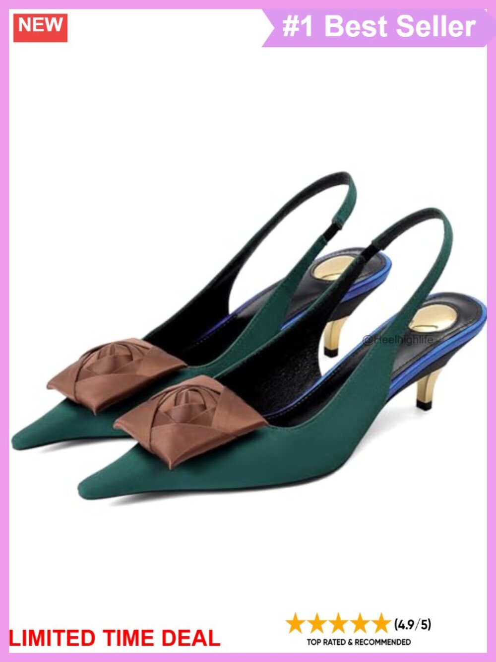Satin Kitten Heel Slingback Pumps Pointed Toe Dressy Evening Shoes
